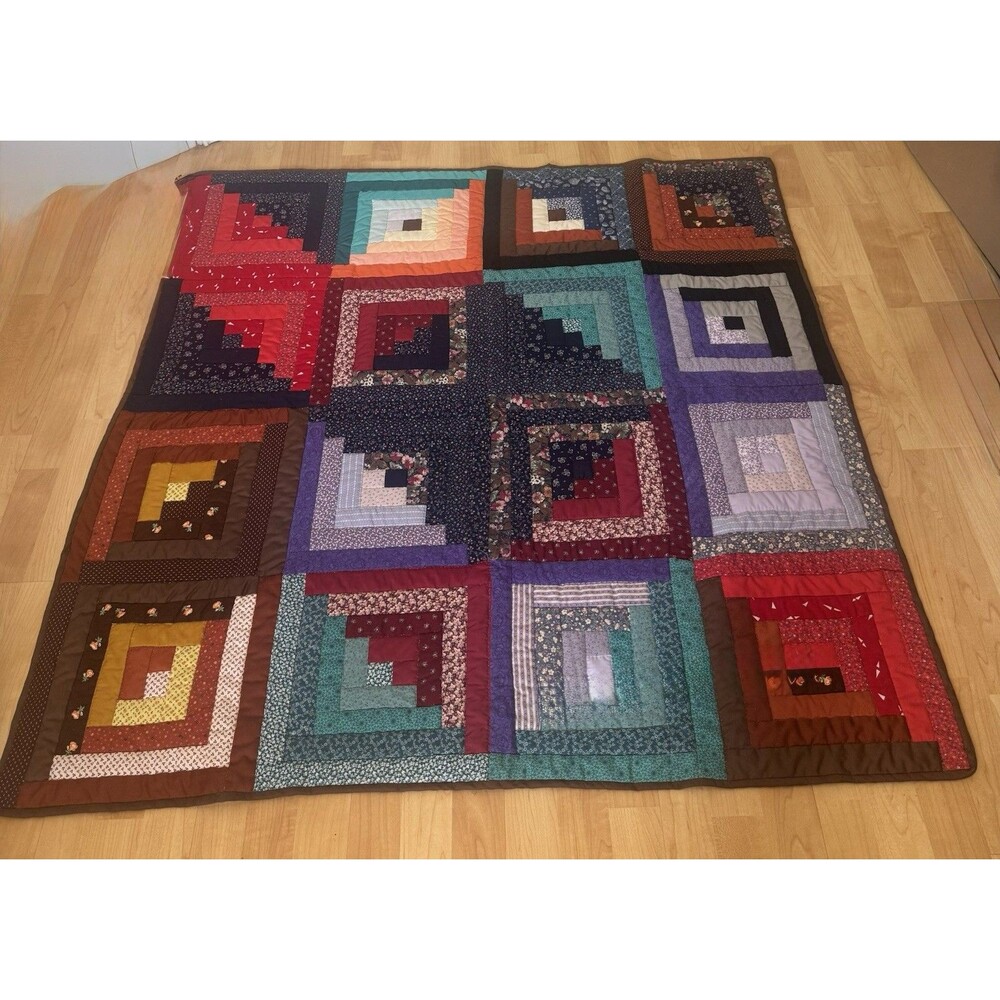 Handmade Log Cabin Patchwork Quilt 51”x51” - Picture 2 of 8